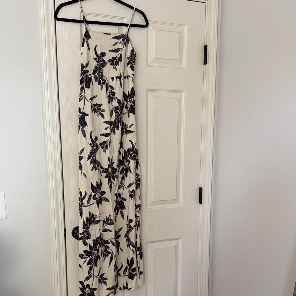 Cream Maxi Sundress with Black Floral Print